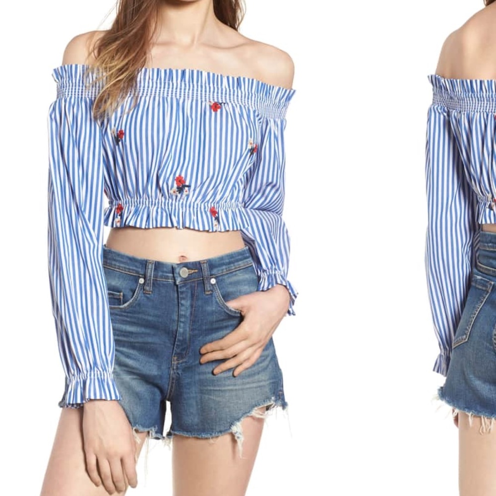 Embroidered Off The Shoulder Crop Top